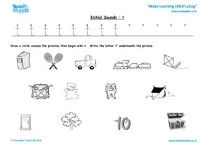 Worksheets for kids - initial sounds-t